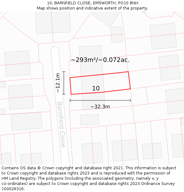 10, BARNFIELD CLOSE, EMSWORTH, PO10 8NH: Plot and title map