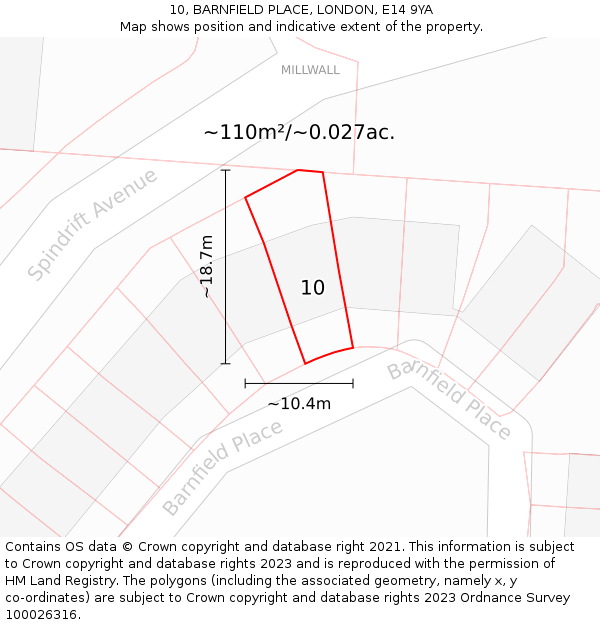 10, BARNFIELD PLACE, LONDON, E14 9YA: Plot and title map