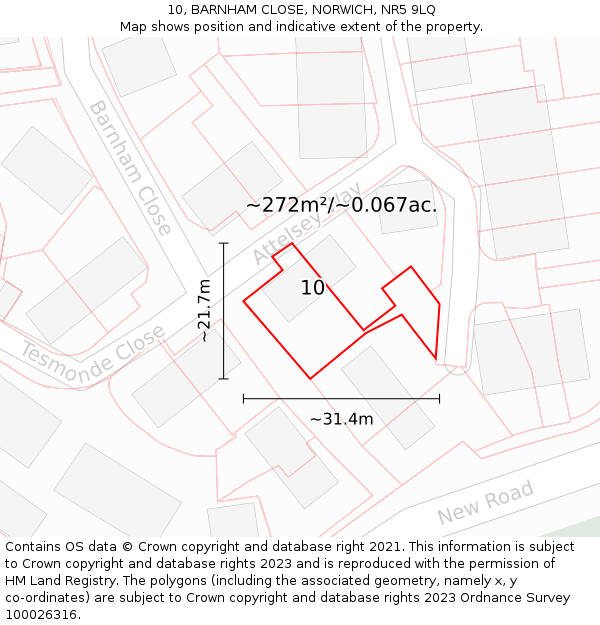 10, BARNHAM CLOSE, NORWICH, NR5 9LQ: Plot and title map