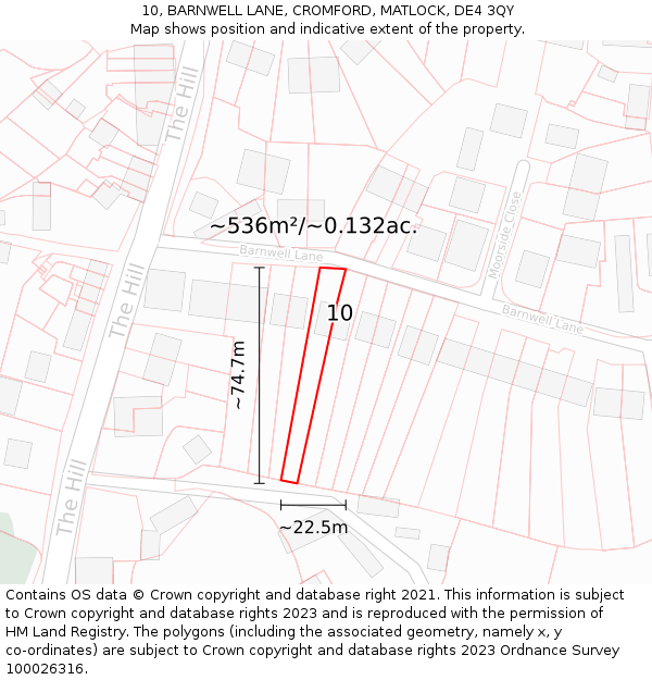 10, BARNWELL LANE, CROMFORD, MATLOCK, DE4 3QY: Plot and title map