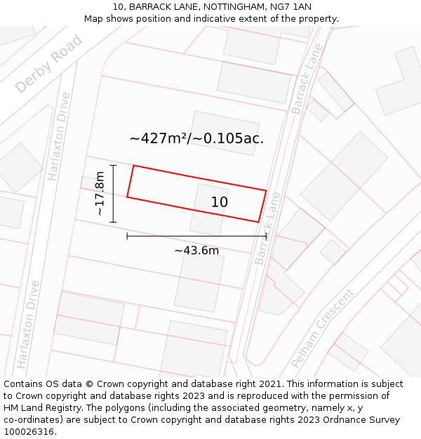 10, BARRACK LANE, NOTTINGHAM, NG7 1AN: Plot and title map