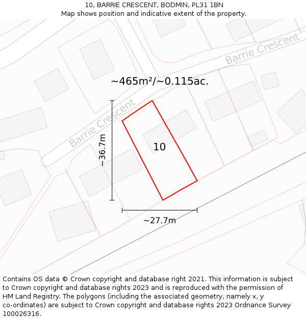 10, BARRIE CRESCENT, BODMIN, PL31 1BN: Plot and title map