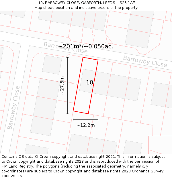 10, BARROWBY CLOSE, GARFORTH, LEEDS, LS25 1AE: Plot and title map