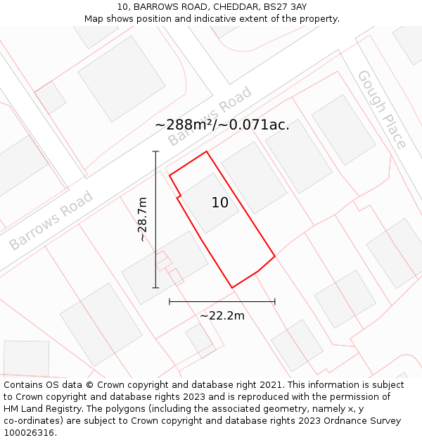 10, BARROWS ROAD, CHEDDAR, BS27 3AY: Plot and title map
