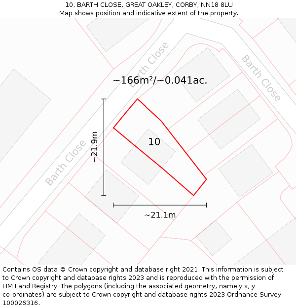 10, BARTH CLOSE, GREAT OAKLEY, CORBY, NN18 8LU: Plot and title map
