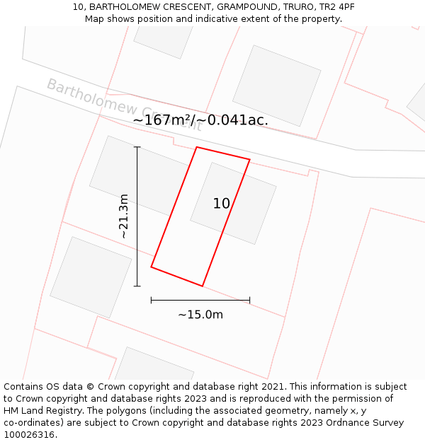 10, BARTHOLOMEW CRESCENT, GRAMPOUND, TRURO, TR2 4PF: Plot and title map