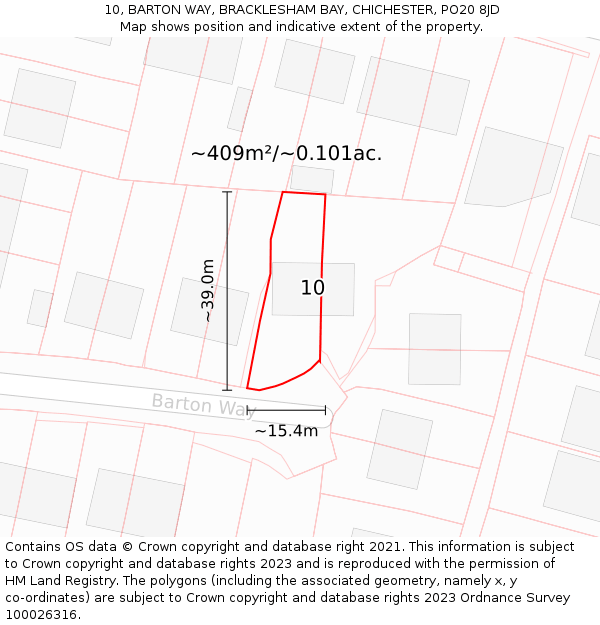 10, BARTON WAY, BRACKLESHAM BAY, CHICHESTER, PO20 8JD: Plot and title map