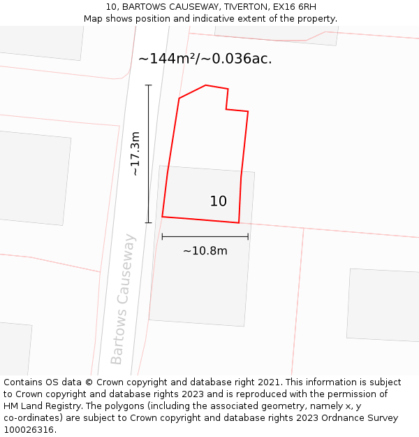 10, BARTOWS CAUSEWAY, TIVERTON, EX16 6RH: Plot and title map