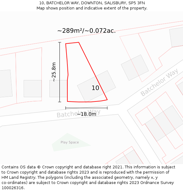 10, BATCHELOR WAY, DOWNTON, SALISBURY, SP5 3FN: Plot and title map