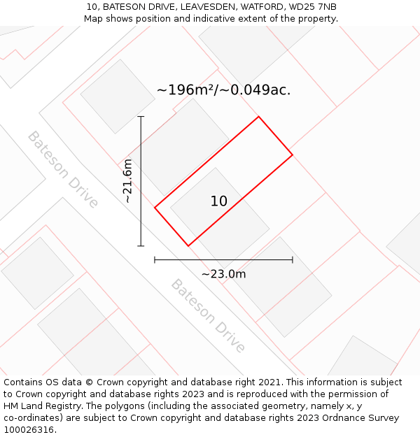 10, BATESON DRIVE, LEAVESDEN, WATFORD, WD25 7NB: Plot and title map