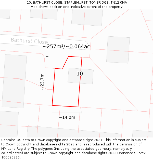 10, BATHURST CLOSE, STAPLEHURST, TONBRIDGE, TN12 0NA: Plot and title map