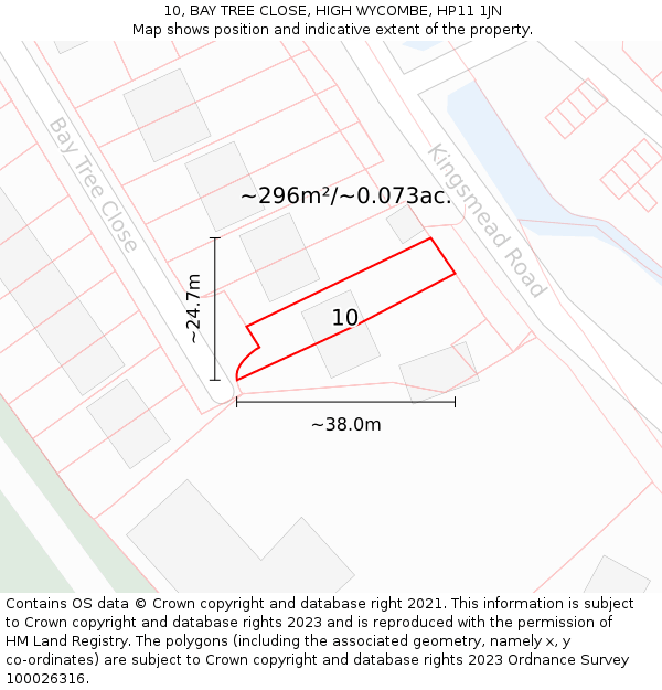 10, BAY TREE CLOSE, HIGH WYCOMBE, HP11 1JN: Plot and title map