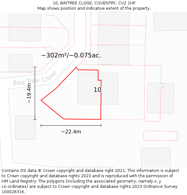 10, BAYTREE CLOSE, COVENTRY, CV2 1HP: Plot and title map
