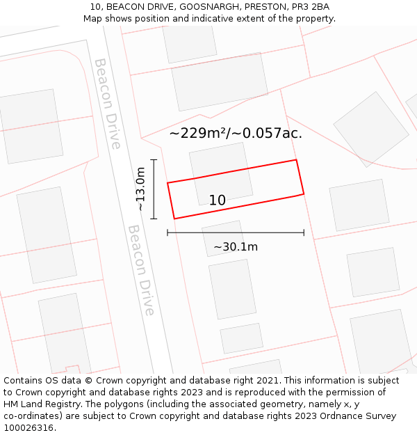 10, BEACON DRIVE, GOOSNARGH, PRESTON, PR3 2BA: Plot and title map