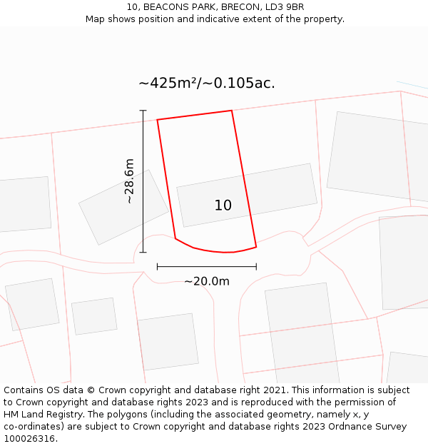 10, BEACONS PARK, BRECON, LD3 9BR: Plot and title map