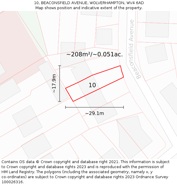 10, BEACONSFIELD AVENUE, WOLVERHAMPTON, WV4 6AD: Plot and title map
