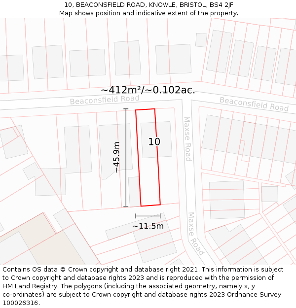 10, BEACONSFIELD ROAD, KNOWLE, BRISTOL, BS4 2JF: Plot and title map