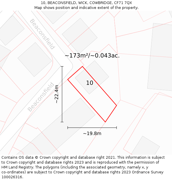 10, BEACONSFIELD, WICK, COWBRIDGE, CF71 7QX: Plot and title map