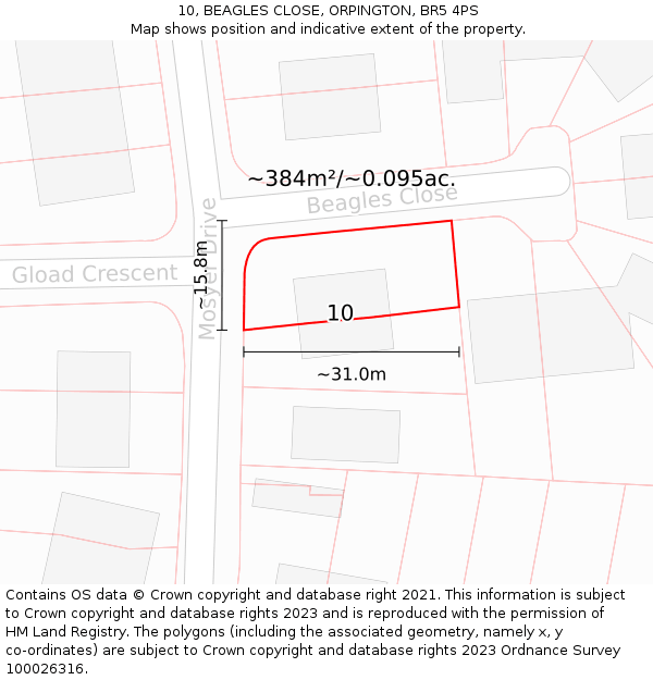 10, BEAGLES CLOSE, ORPINGTON, BR5 4PS: Plot and title map