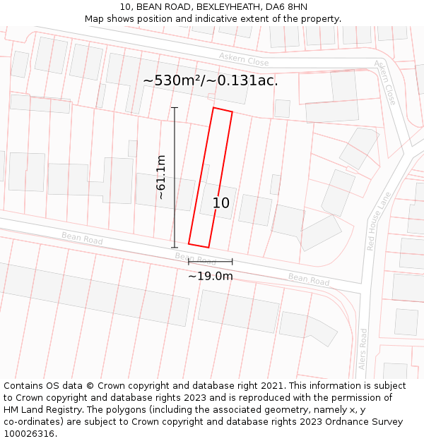 10, BEAN ROAD, BEXLEYHEATH, DA6 8HN: Plot and title map