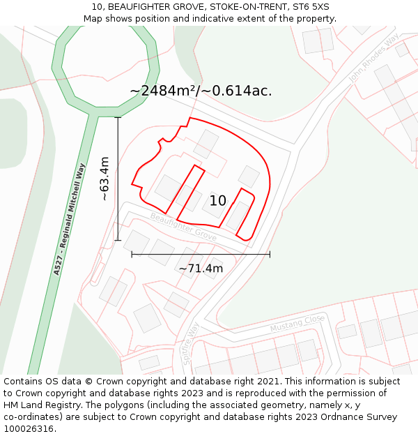 10, BEAUFIGHTER GROVE, STOKE-ON-TRENT, ST6 5XS: Plot and title map