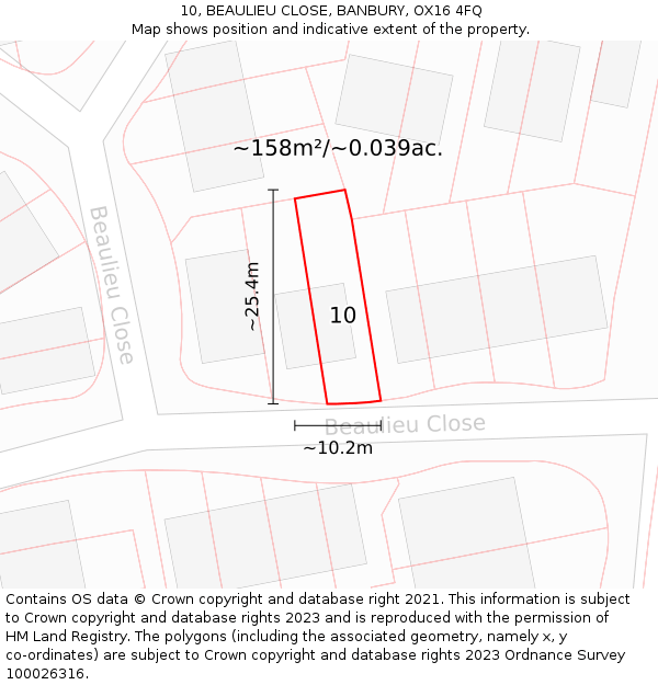 10, BEAULIEU CLOSE, BANBURY, OX16 4FQ: Plot and title map