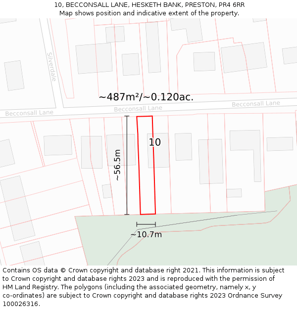 10, BECCONSALL LANE, HESKETH BANK, PRESTON, PR4 6RR: Plot and title map