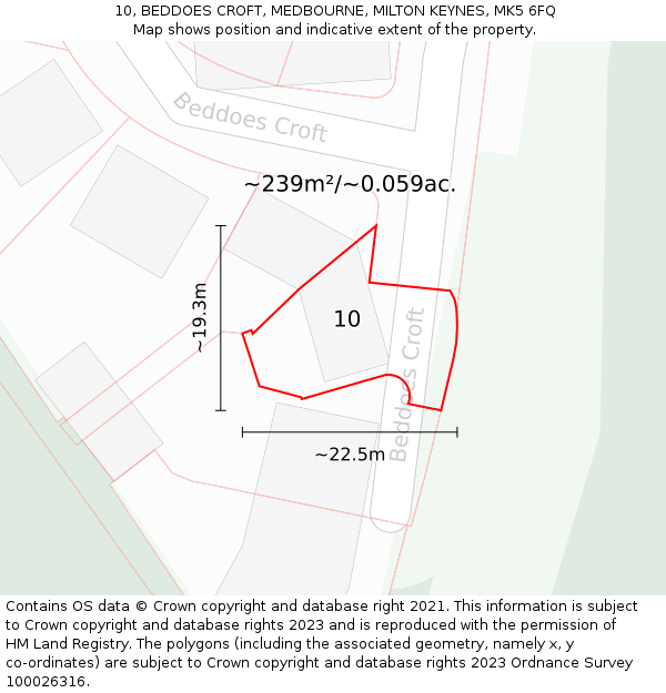 10, BEDDOES CROFT, MEDBOURNE, MILTON KEYNES, MK5 6FQ: Plot and title map