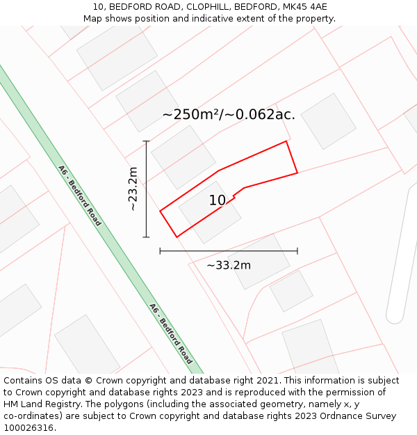 10, BEDFORD ROAD, CLOPHILL, BEDFORD, MK45 4AE: Plot and title map