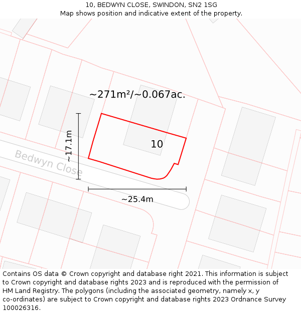 10, BEDWYN CLOSE, SWINDON, SN2 1SG: Plot and title map