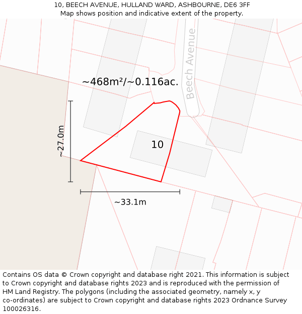 10, BEECH AVENUE, HULLAND WARD, ASHBOURNE, DE6 3FF: Plot and title map