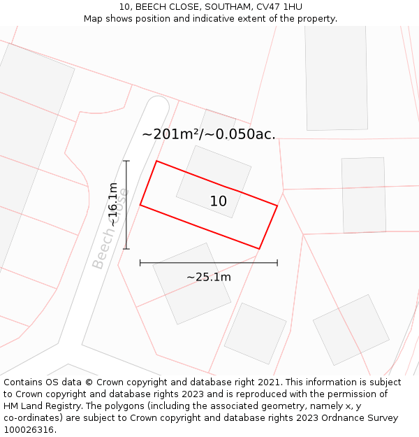 10, BEECH CLOSE, SOUTHAM, CV47 1HU: Plot and title map