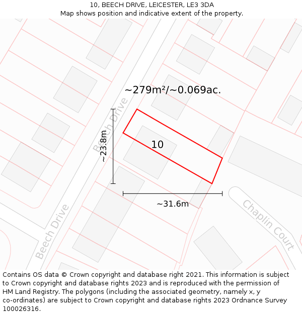 10, BEECH DRIVE, LEICESTER, LE3 3DA: Plot and title map