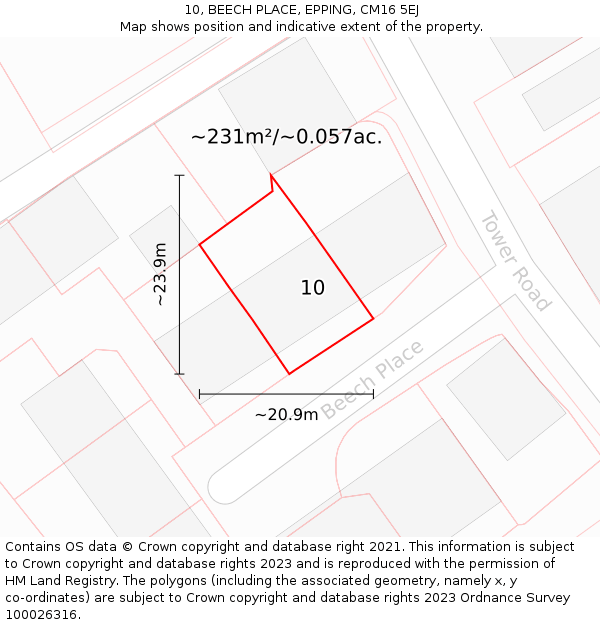 10, BEECH PLACE, EPPING, CM16 5EJ: Plot and title map