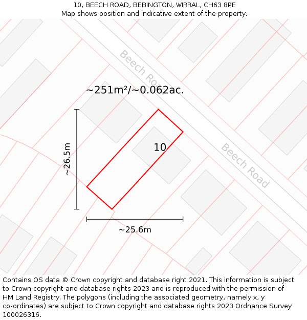 10, BEECH ROAD, BEBINGTON, WIRRAL, CH63 8PE: Plot and title map