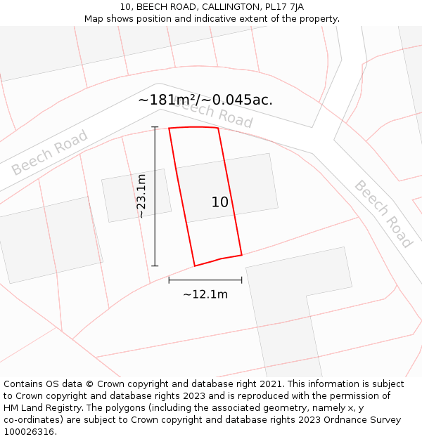 10, BEECH ROAD, CALLINGTON, PL17 7JA: Plot and title map