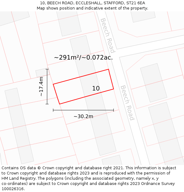 10, BEECH ROAD, ECCLESHALL, STAFFORD, ST21 6EA: Plot and title map