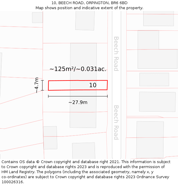 10, BEECH ROAD, ORPINGTON, BR6 6BD: Plot and title map