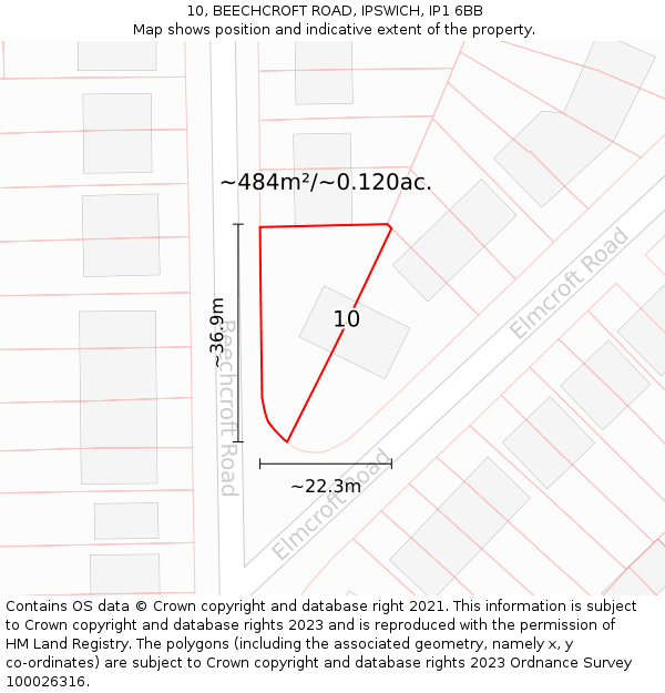 10, BEECHCROFT ROAD, IPSWICH, IP1 6BB: Plot and title map