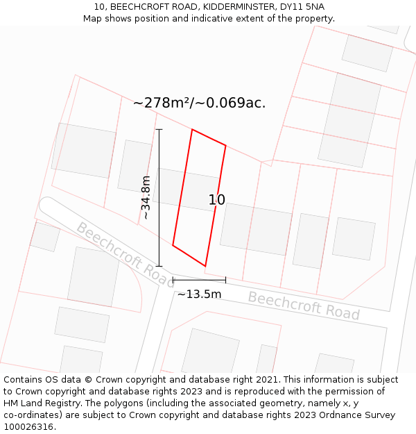10, BEECHCROFT ROAD, KIDDERMINSTER, DY11 5NA: Plot and title map