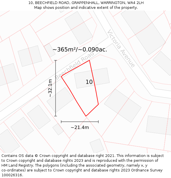 10, BEECHFIELD ROAD, GRAPPENHALL, WARRINGTON, WA4 2LH: Plot and title map