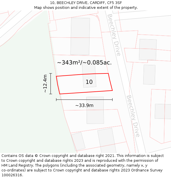 10, BEECHLEY DRIVE, CARDIFF, CF5 3SF: Plot and title map