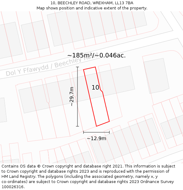 10, BEECHLEY ROAD, WREXHAM, LL13 7BA: Plot and title map