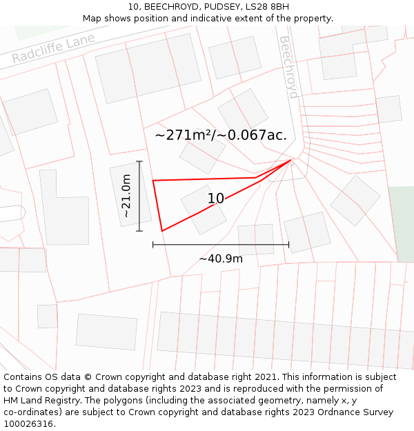 10, BEECHROYD, PUDSEY, LS28 8BH: Plot and title map