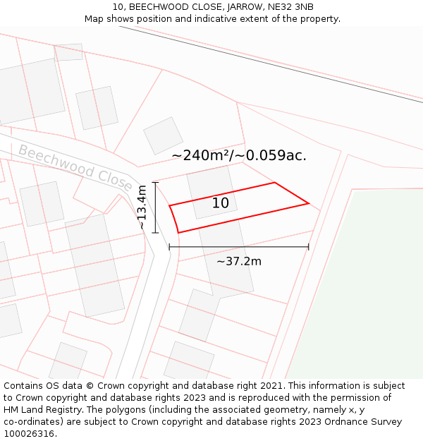 10, BEECHWOOD CLOSE, JARROW, NE32 3NB: Plot and title map