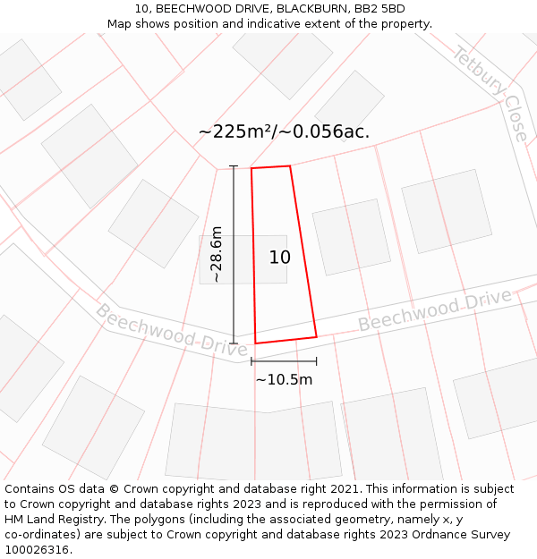 10, BEECHWOOD DRIVE, BLACKBURN, BB2 5BD: Plot and title map