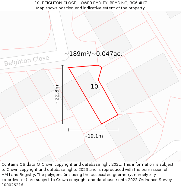 10, BEIGHTON CLOSE, LOWER EARLEY, READING, RG6 4HZ: Plot and title map