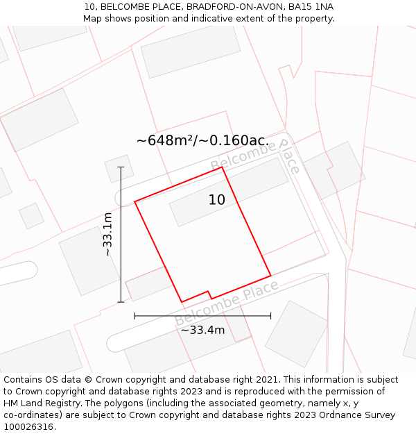 10, BELCOMBE PLACE, BRADFORD-ON-AVON, BA15 1NA: Plot and title map
