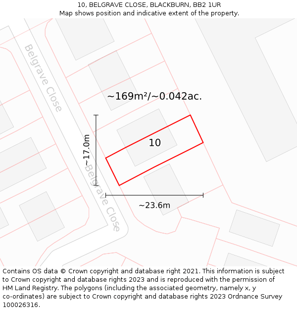 10, BELGRAVE CLOSE, BLACKBURN, BB2 1UR: Plot and title map