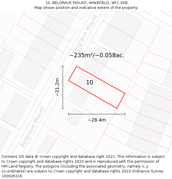 10, BELGRAVE MOUNT, WAKEFIELD, WF1 3SB: Plot and title map